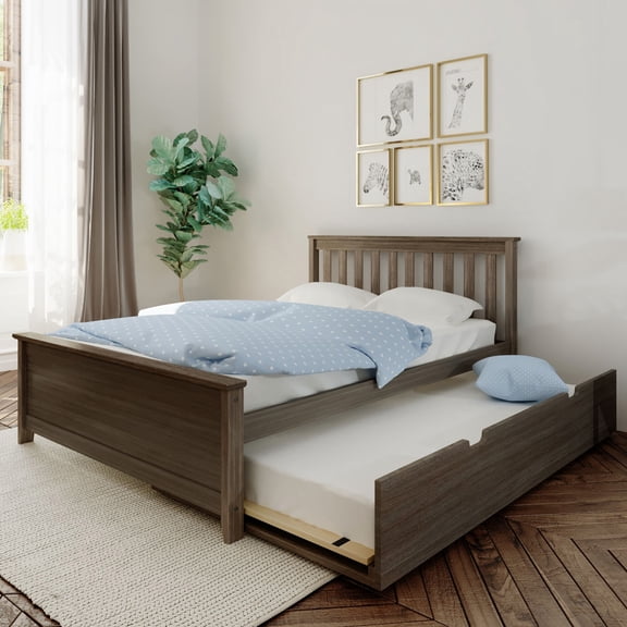 Max & Lily Full Size Bed Frame with Trundle, Solid Wood Platform Bed with Storage