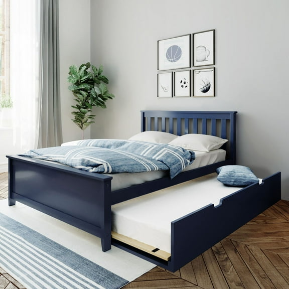 Max & Lily Full Size Bed Frame with Trundle, Solid Wood Platform Bed with Storage