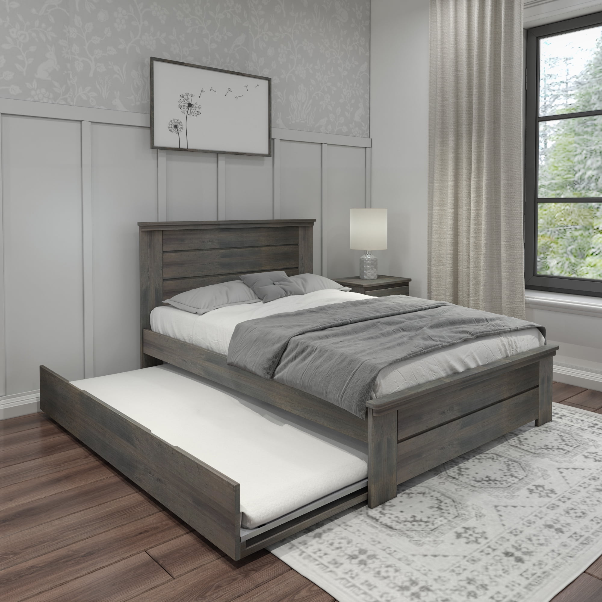 Max & Lily Full Size Bed Frame with Trundle, Solid Wood Platform Bed ...