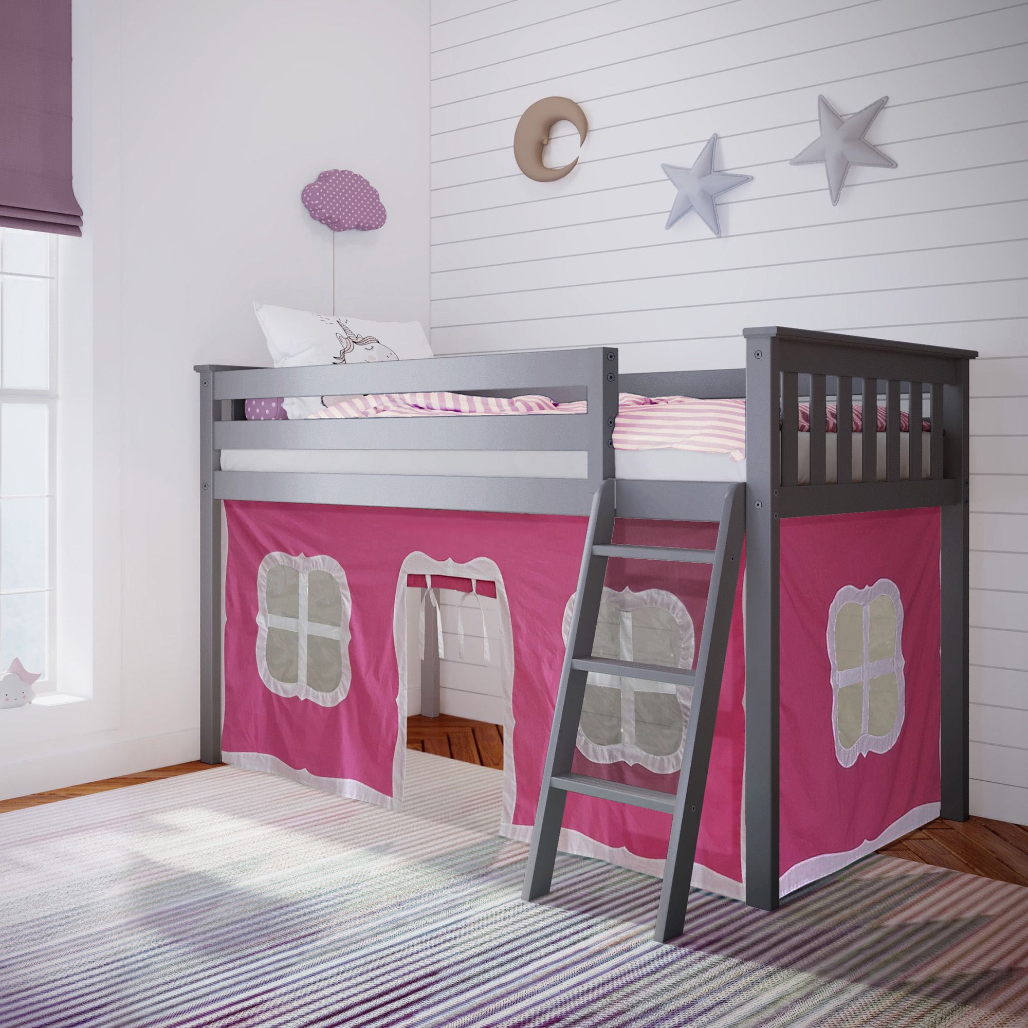 Max & Lily Loft Bed, Low Solid Wood Twin Loft Bunk Beds for Kids with ...