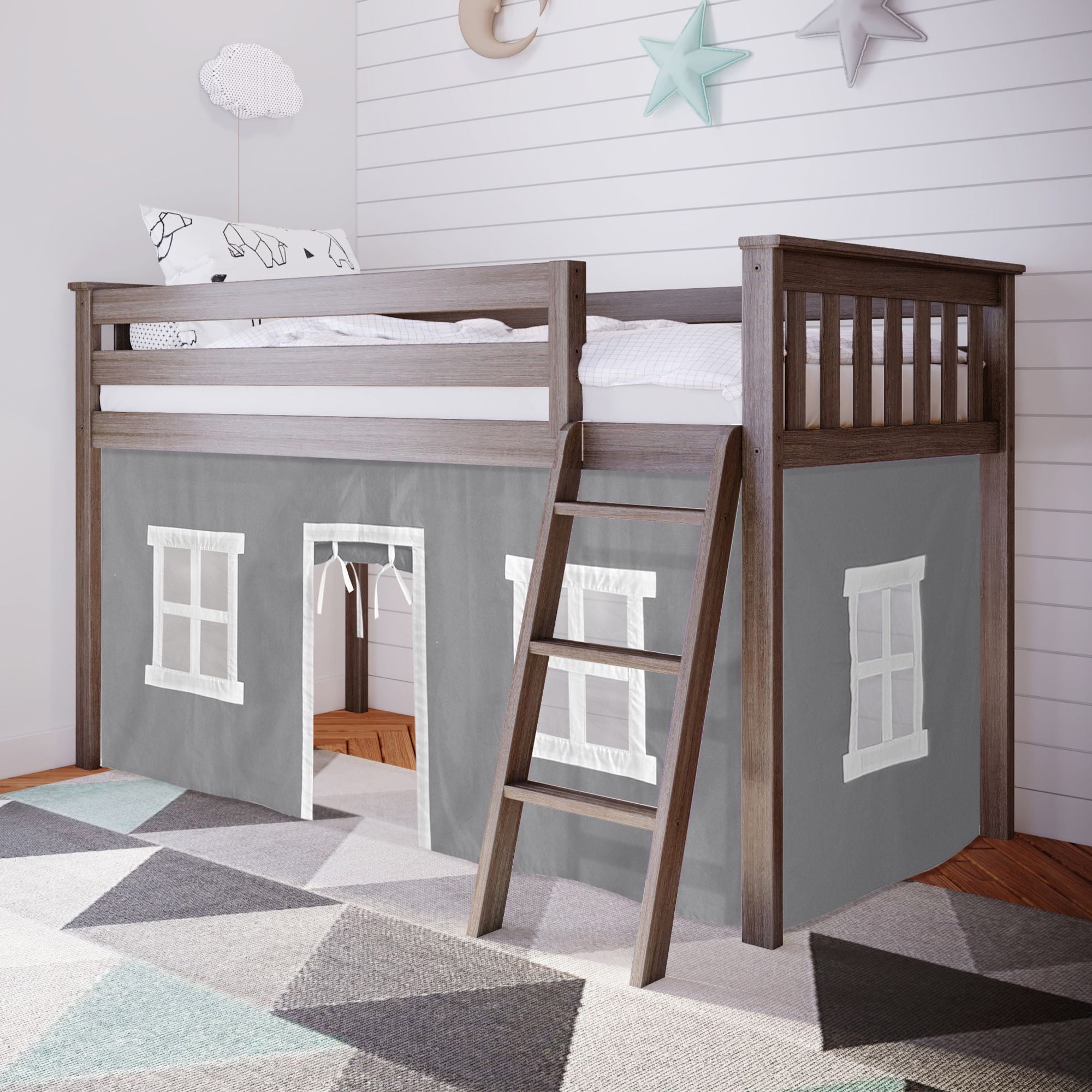 Max & Lily Loft Bed, Low Solid Wood Twin Loft Bunk Beds for Kids with ...