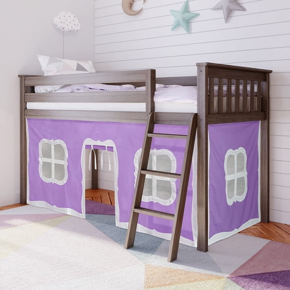 Max & Lily Loft Bed, Low Solid Wood Twin Loft Bunk Beds for Kids with Ladder and Curtain