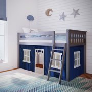 Max & Lily Loft Bed, Low Solid Wood Twin Loft Bunk Beds for Kids with Ladder and Curtain