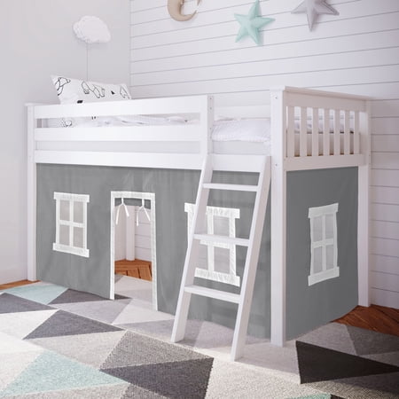 Max & Lily Loft Bed, Low Solid Wood Twin Loft Bunk Beds for Kids with Ladder and Curtain