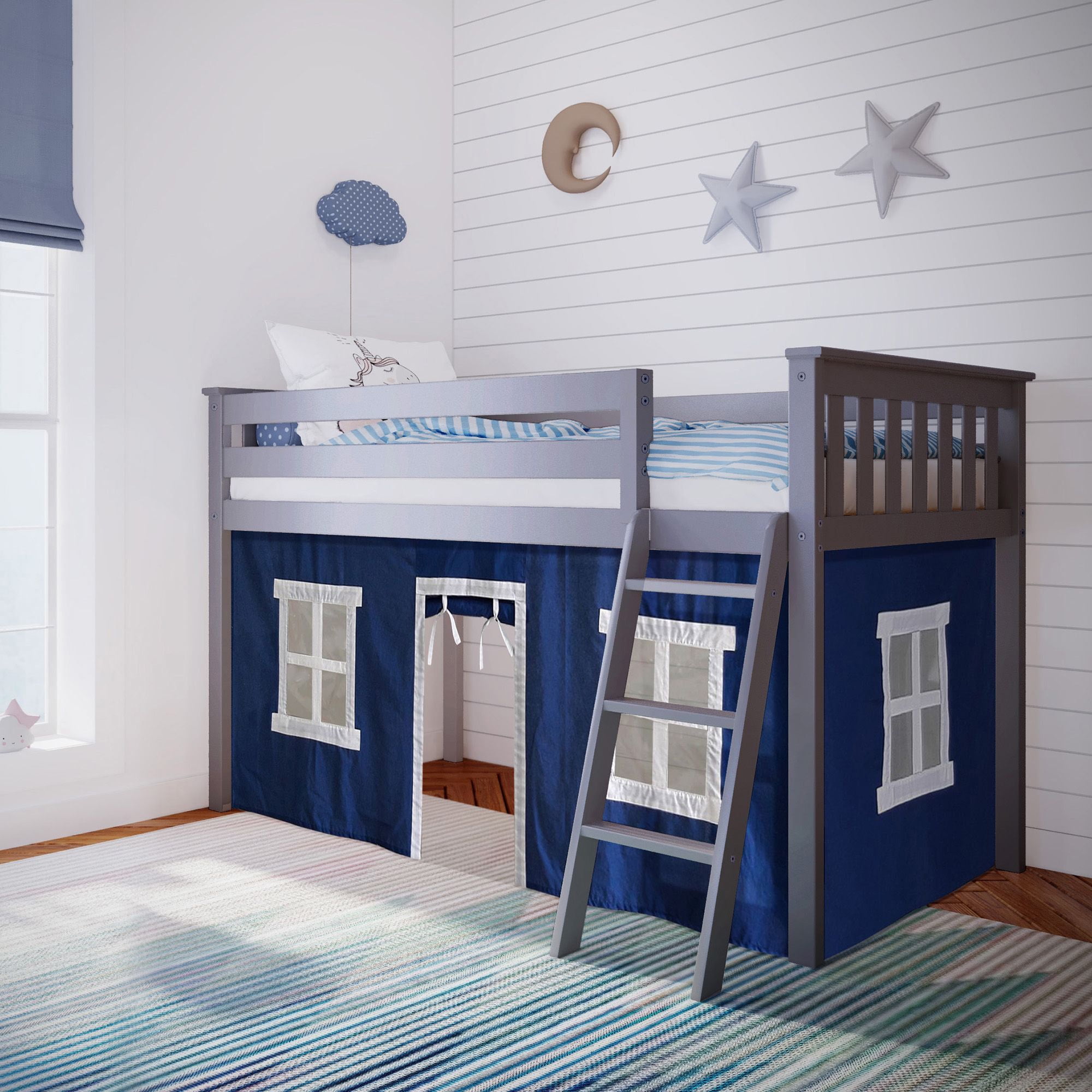 Max & Lily Loft Bed, Low Wood Twin Loft Bunk Beds for Kids with Ladder