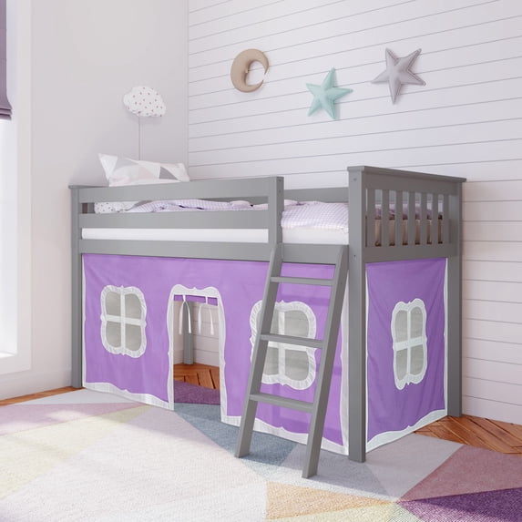 Max & Lily Loft Bed, Low Solid Wood Twin Loft Bunk Beds for Kids with Ladder and Curtain