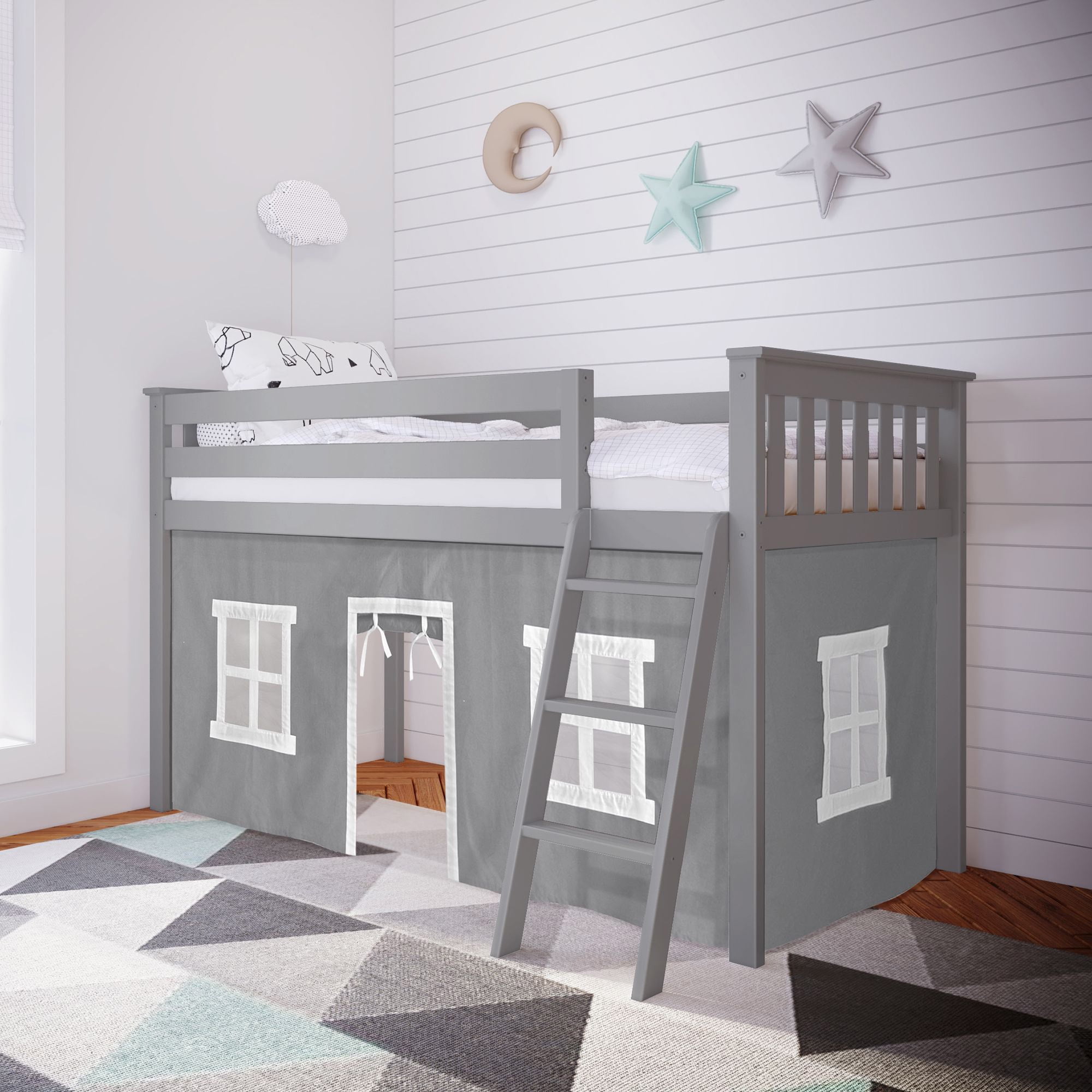 Max & Lily Loft Bed, Low Wood Twin Loft Bunk Beds for Kids with Ladder