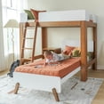 thumbnail image 1 of Max & Lily Mid-Century Modern Twin over Twin L-Shaped Bunk Bed, Solid Wood, White/Pecan, 1 of 9