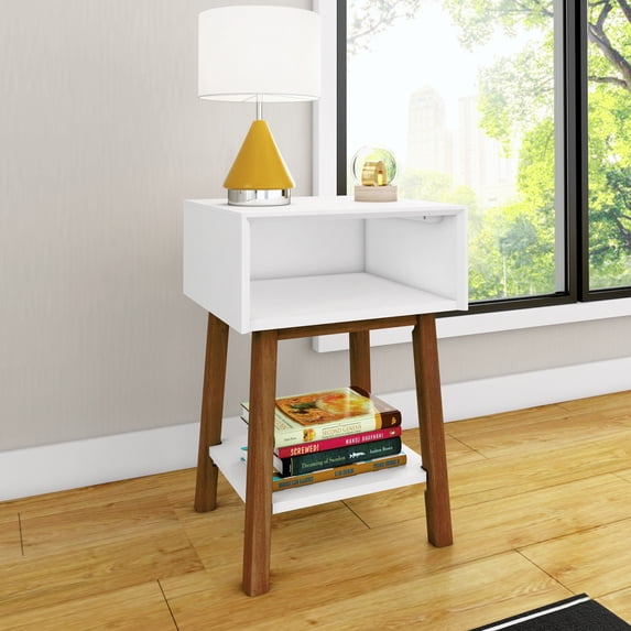 Max & Lily Nightstand with Cubby Shelf, Solid Wood Bedside Table, Side Table for Bedroom