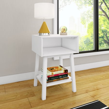 Max & Lily Nightstand with Cubby Shelf, Solid Wood Bedside Table, Side Table for Bedroom
