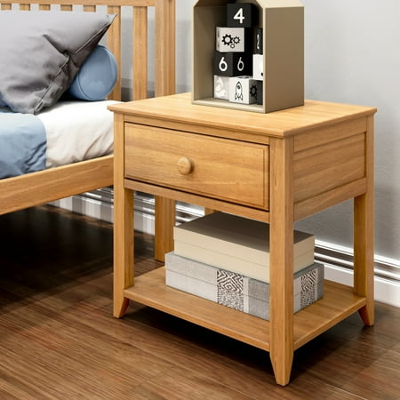 Max & Lily Nightstand with Storage Drawer, Small Solid Wood Bedside, Side Tables for Bedroom