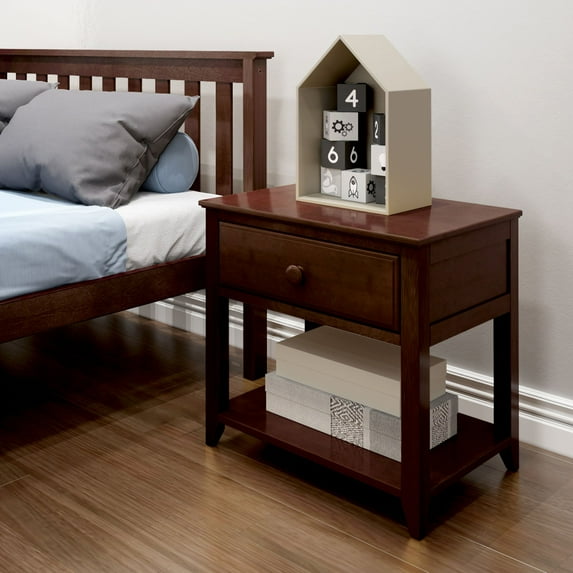 Max & Lily Nightstand with Storage Drawer, Small Solid Wood Bedside, Side Tables for Bedroom