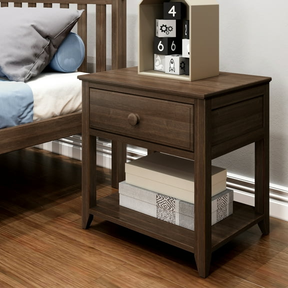 Max & Lily Nightstand with Storage Drawer, Small Solid Wood Bedside, Side Tables for Bedroom