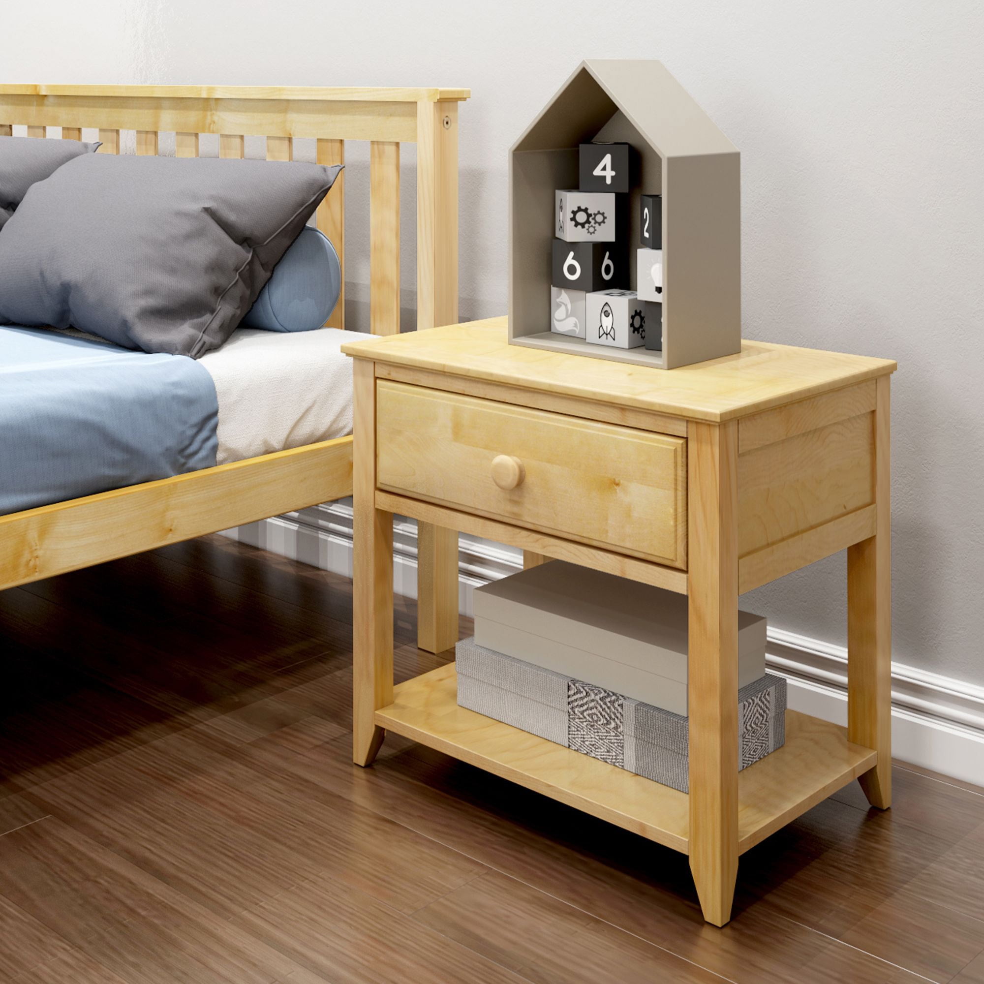 Natural Pine 1-Drawer Nightstand with Shelf