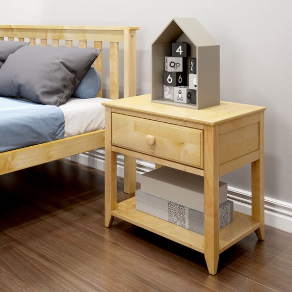 Max & Lily Nightstand with Storage Drawer, Small Solid Wood Bedside, Side Tables for Bedroom