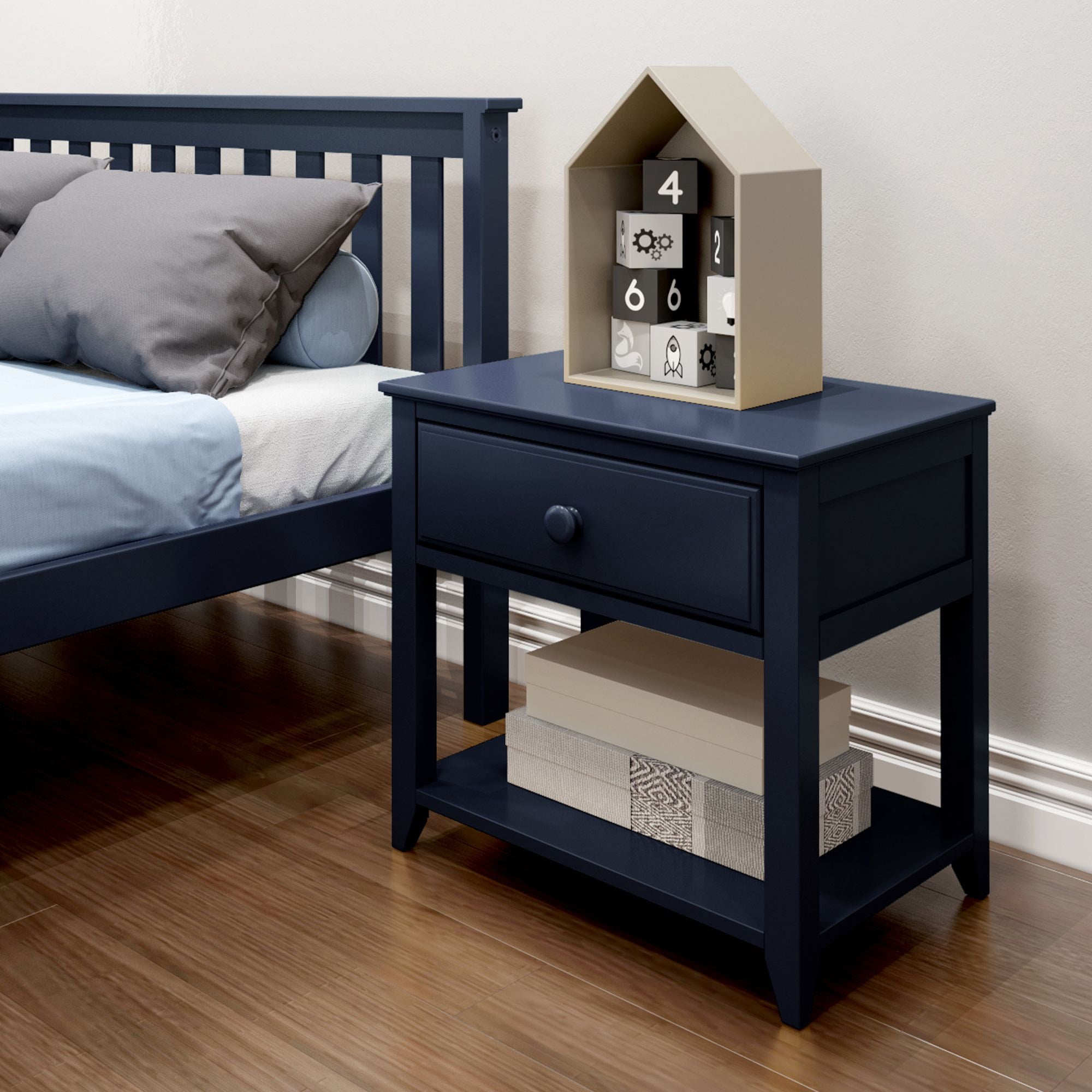 Max & Lily Nightstand with Storage Drawer, Small Solid Wood Bedside, Side Tables for Bedroom