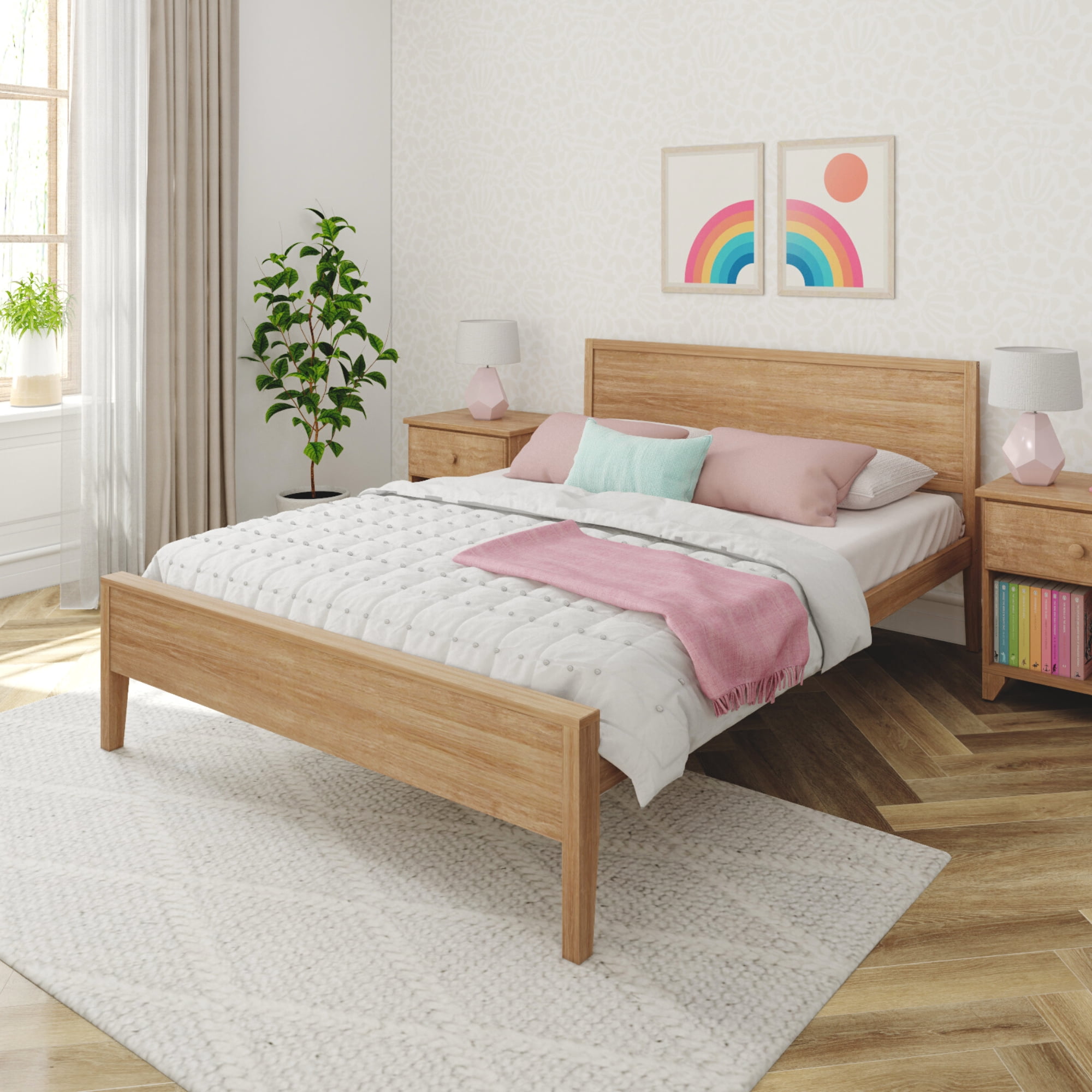 Max Lily Queen Bed Frame Solid Wood Classic Platform Bed with