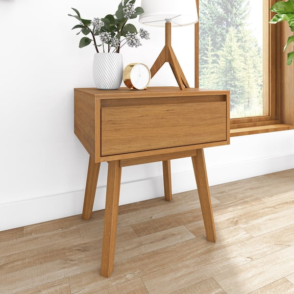 Max & Lily Scandinavian Nightstand, Wood Bedside Side Tables with Storage Drawer for Bedroom