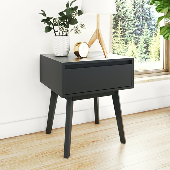 Max & Lily Scandinavian Nightstand, Wood Bedside Side Tables with Storage Drawer for Bedroom