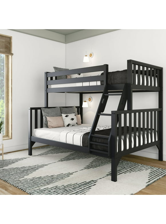 Max & Lily Scandinavian Twin over Full Bunk Bed For Kids, Wooden Bunk Beds with Ladder, Black