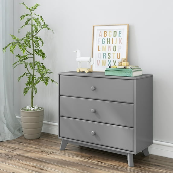 Max & Lily Solid Wood 3 Drawer Dresser, Grey