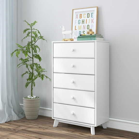 Max & Lily Solid Wood 5 Drawer Dresser, White