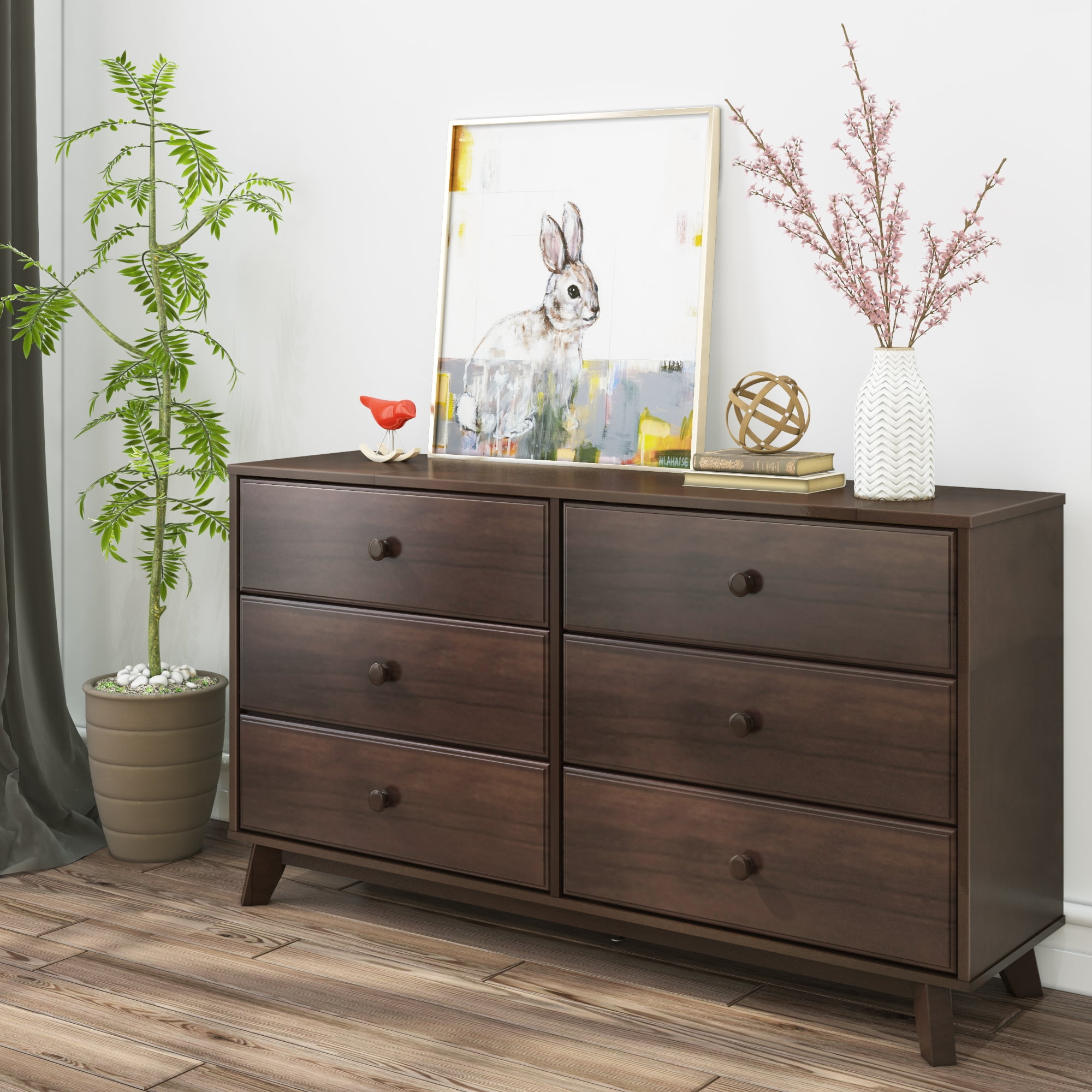 Max & Lily Solid Wood 6 Drawer Dresser, Espresso - Walmart.com