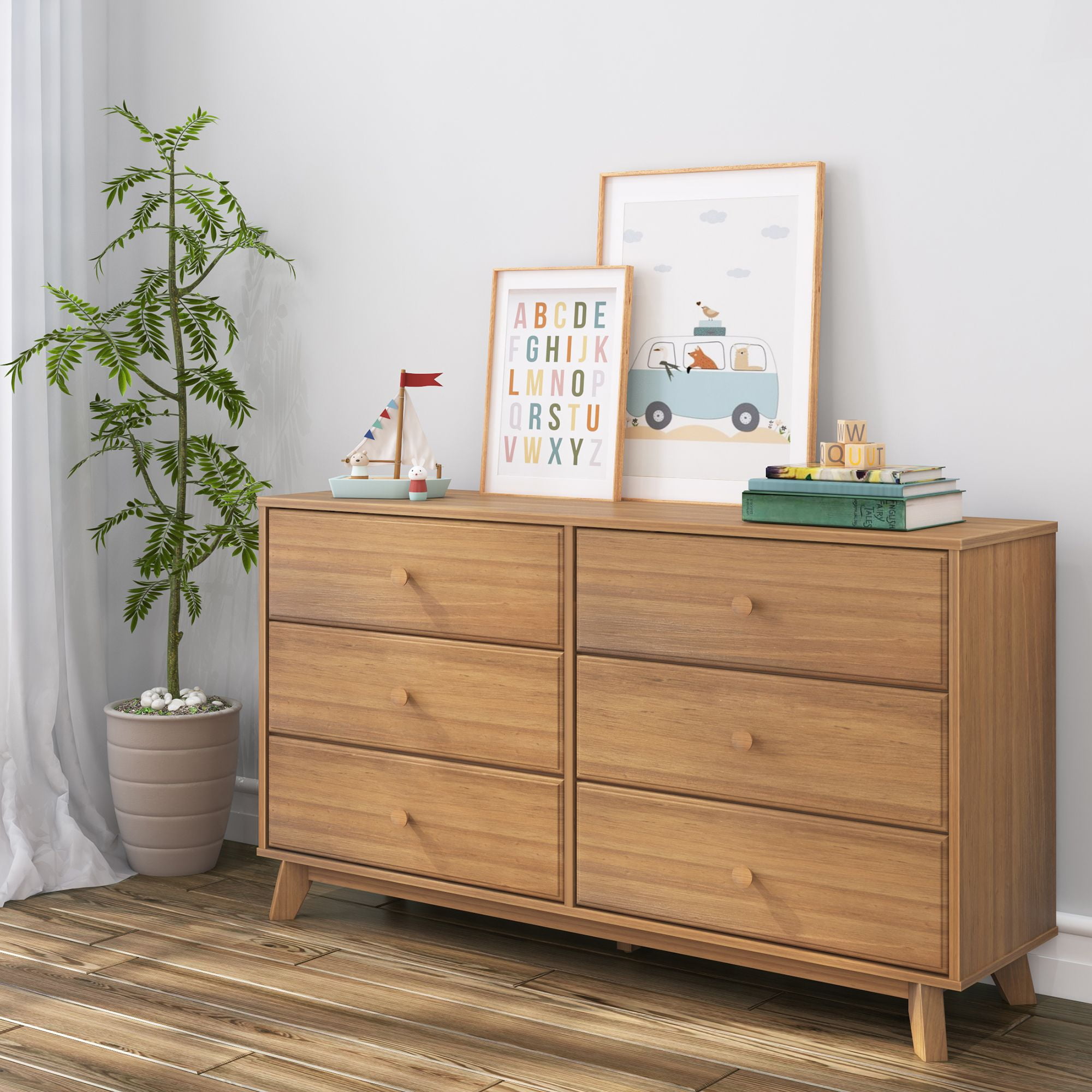Max & Lily Solid Wood 6 Drawer Dresser, Pecan - Walmart.com Max & Lily Solid Wood 6 Drawer Dresser, Pecan - Walmart.com