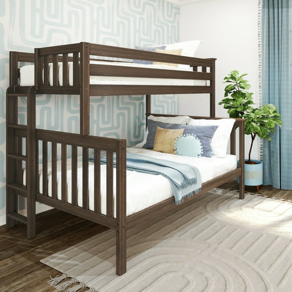 Max & Lily Solid Wood Bunk Bed, Twin over Full with Ladder on End for Kids, Walnut