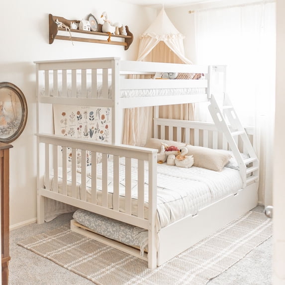 Max & Lily Solid Wood Bunk Bed, Twin over Full with Storage Trundle and Ladder for Kids