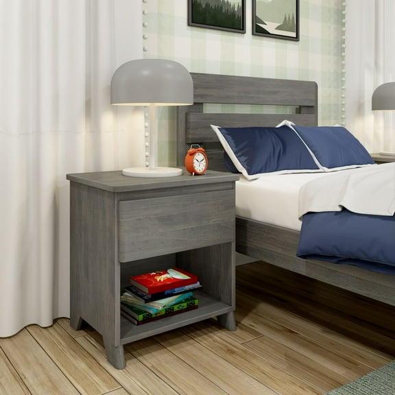 Max & Lily Solid Wood Farmhouse 1 Drawer Nightstand, Driftwood