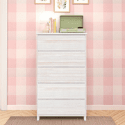 Max & Lily Solid Wood Modern Farmhouse 5 Drawer Dresser, Whitewash