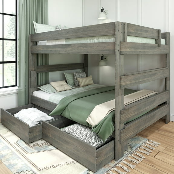 Max & Lily Solid Wood Modern Farmhouse Farmhouse Queen/Queen Bunk Bed with Storage Drawers