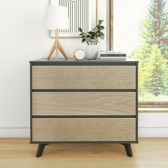 Max & Lily Solid Wood Scandinavian 3 Drawer Dresser, Black/Blonde
