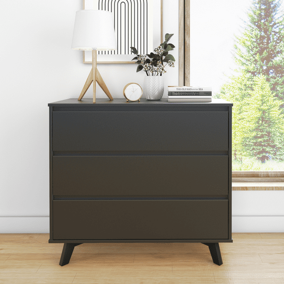Max & Lily Solid Wood Scandinavian 3 Drawer Dresser, Black