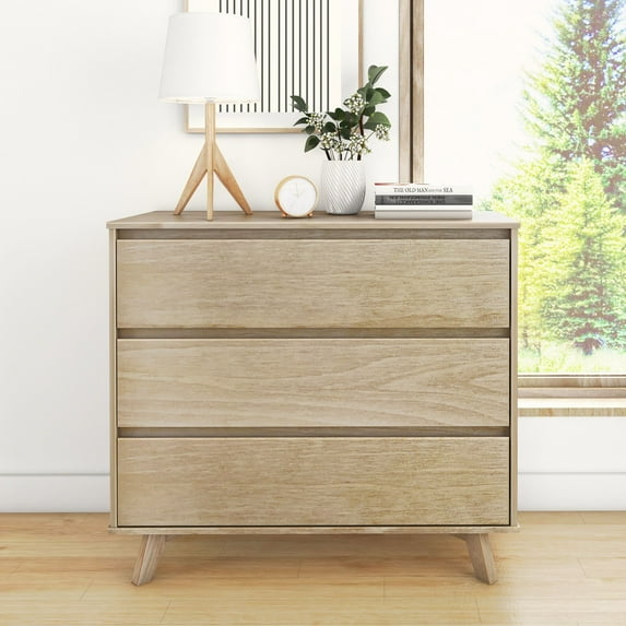 Max & Lily Solid Wood Scandinavian 3 Drawer Dresser, Blonde
