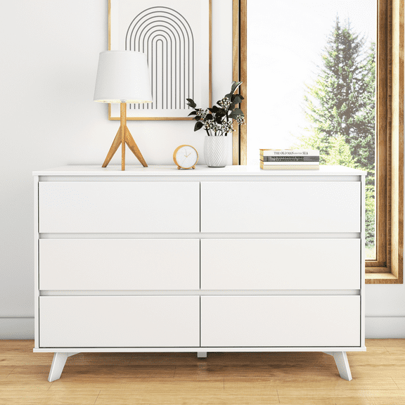 Max & Lily Solid Wood Scandinavian 6 Drawer Dresser, White