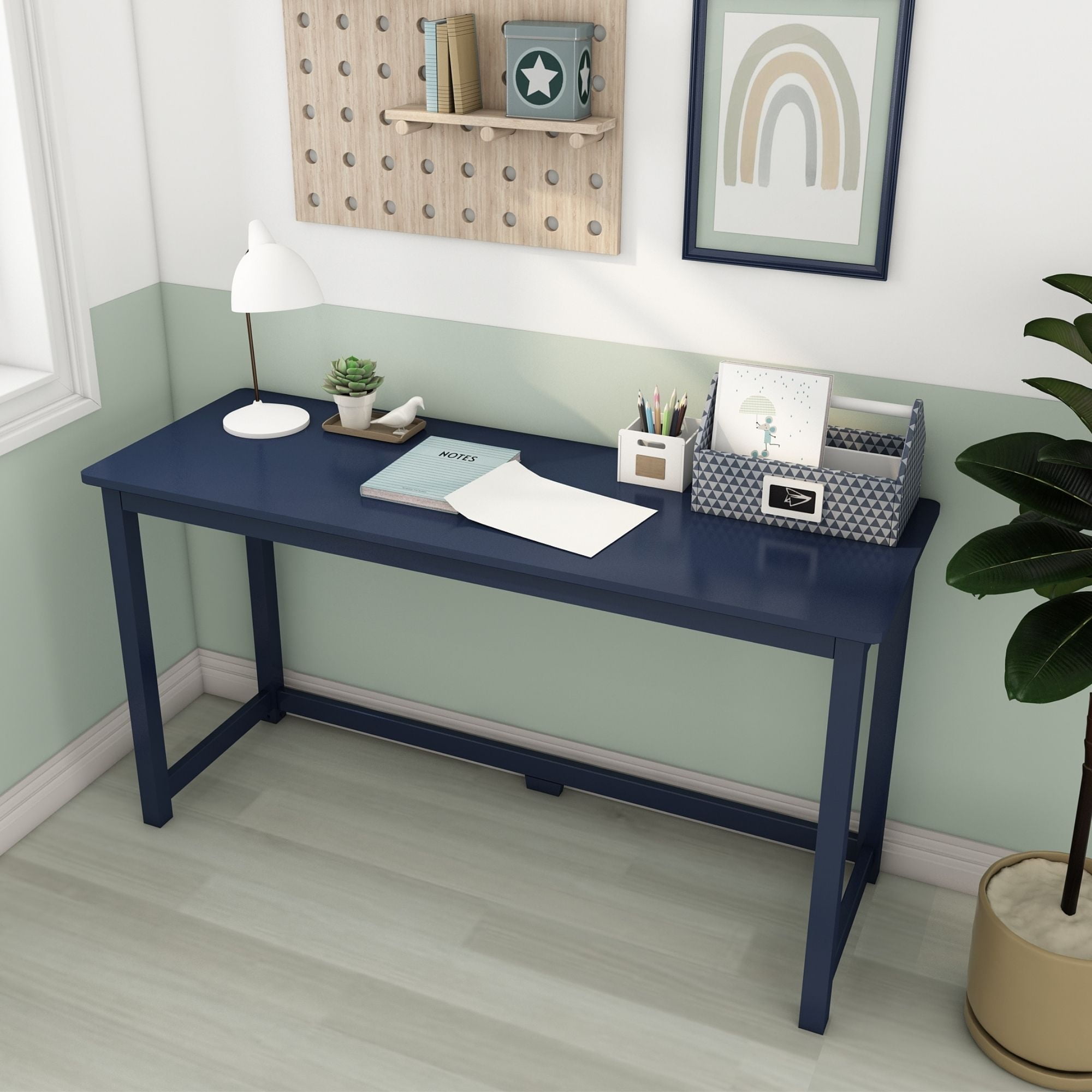 Max & Lily 55" Blue Solid Wood Corner Desk