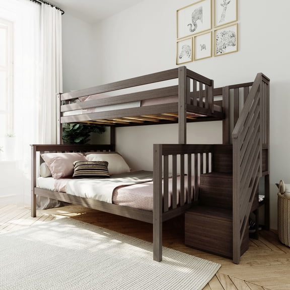Max & Lily Solid Wood Twin over Full with Staircase for Kids, Clay