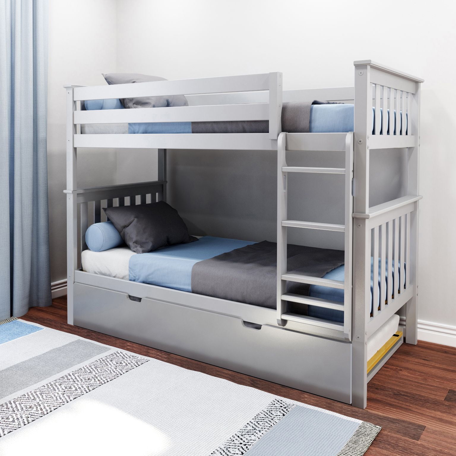 Max & Lily Solid Wood Twin over Twin Bunk Bed with Storage Trundle for ...