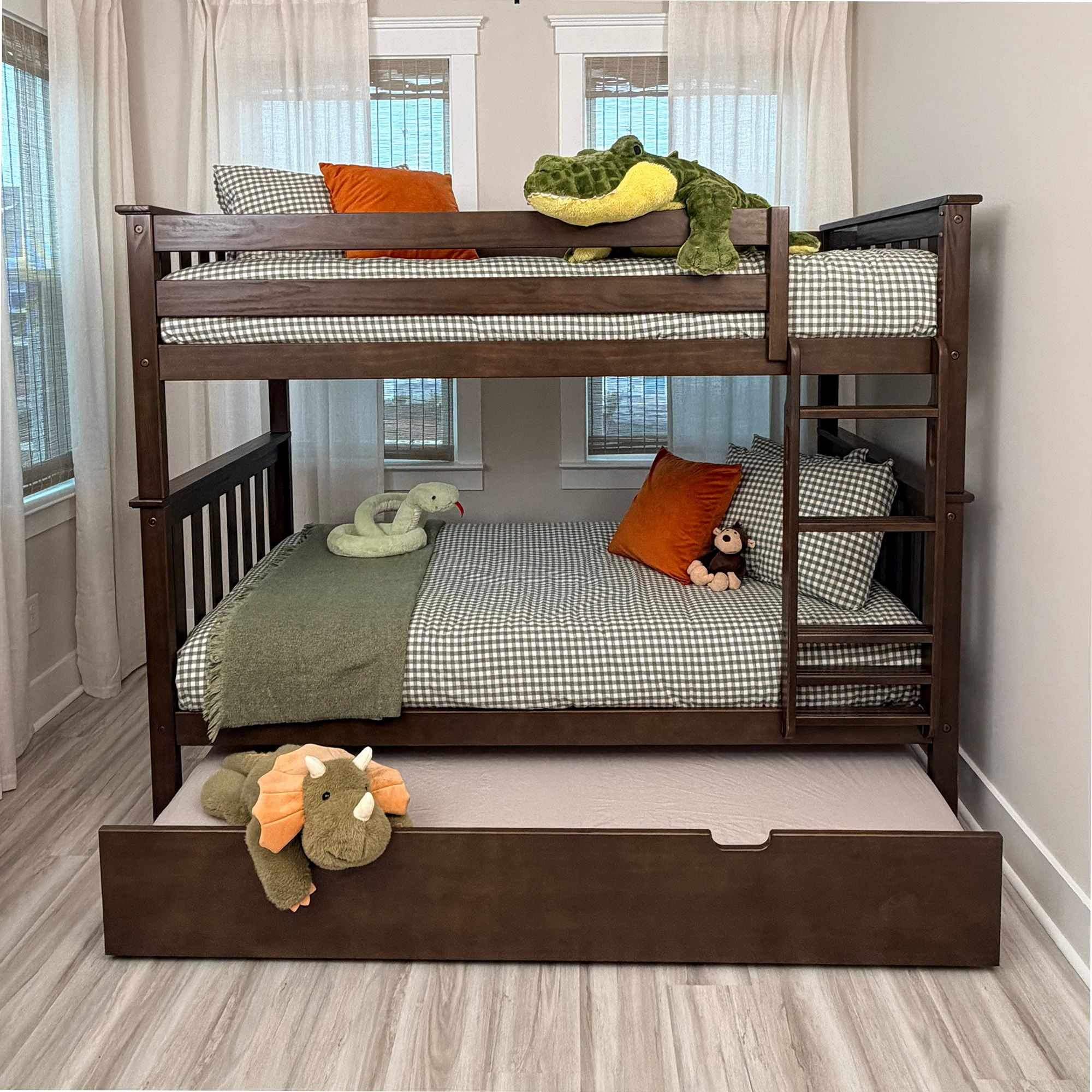 Max & Lily Solid Wood Twin over Twin Bunk Bed with Storage Trundle for ...