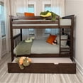 thumbnail image 1 of Max & Lily Solid Wood Twin over Twin Bunk Bed with Storage Trundle for Kids, Walnut, 1 of 15