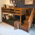 thumbnail image 1 of Max & Lily Solid Wood Twin over Twin Low Bunk Bed for Kids with Staircase, Pecan, 1 of 13