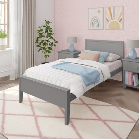 Max & Lily Twin Bed Frame, Solid Wood Classic Platform Bed with Panel Headboard for Kids