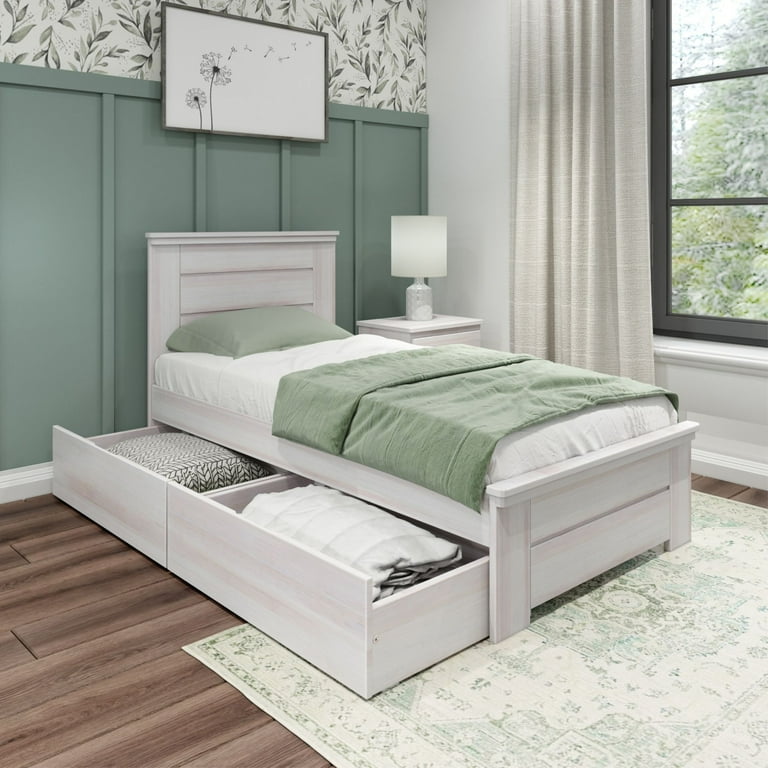 Max Lily Twin Bed Frame with Storage Drawers Solid Wood Platform Bed for Kids