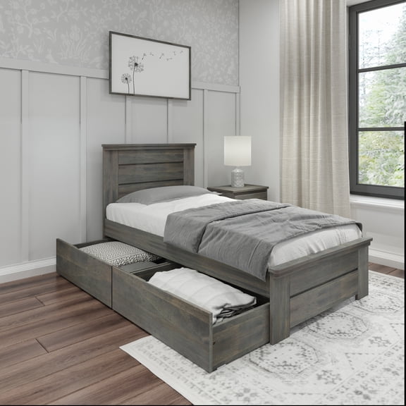 Max & Lily Twin Bed Frame with Storage Drawers, Solid Wood Platform Bed for Kids