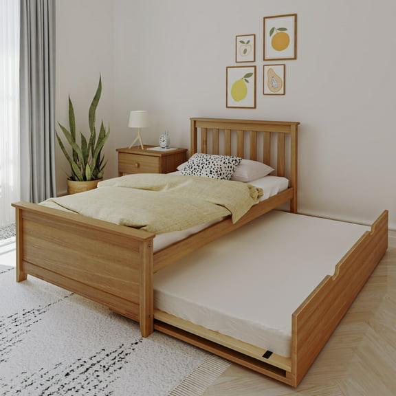 Max & Lily Twin Bed Frame with Trundle, Classic Solid Wood Platform Bed with Storage