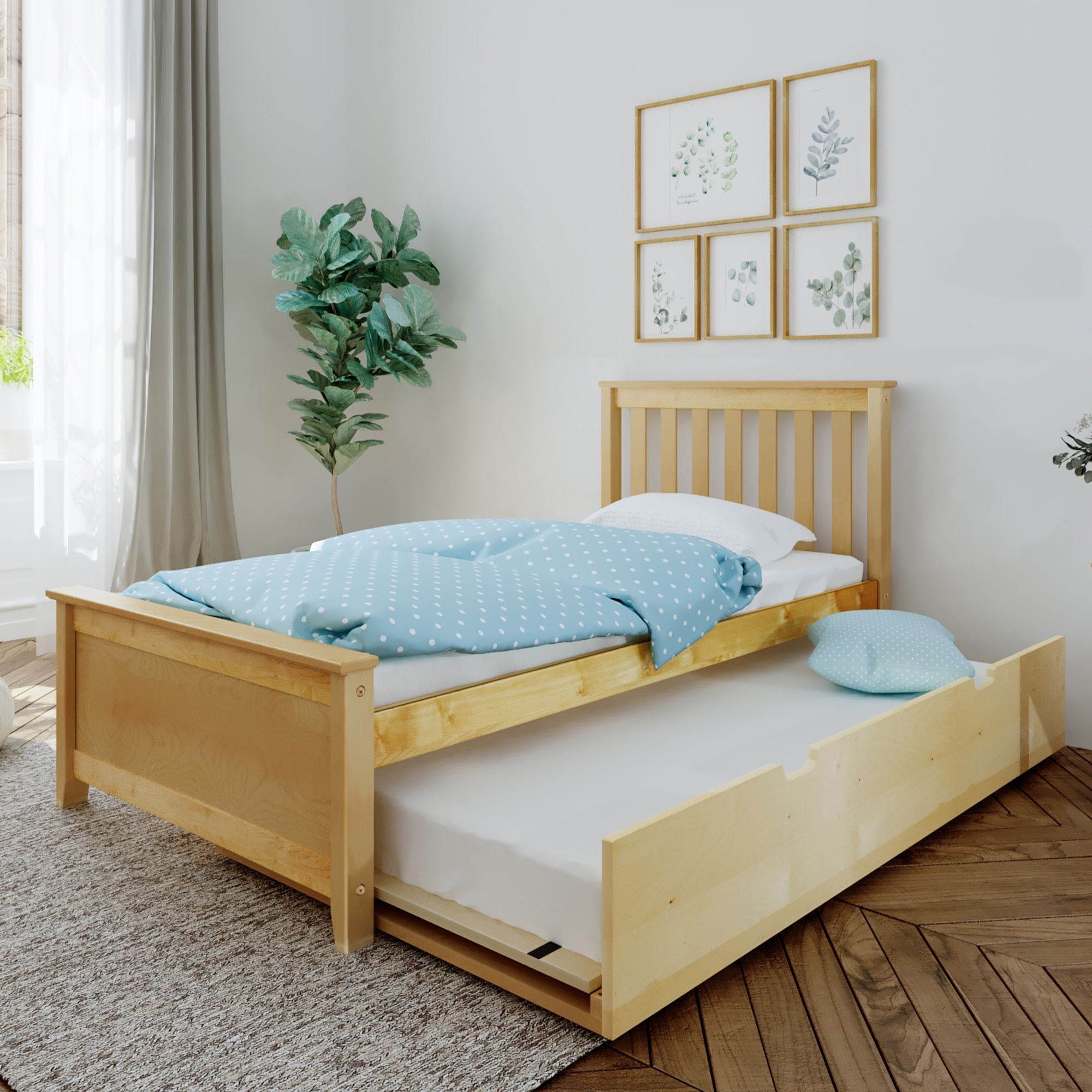 Max & Lily Twin Bed Frame with Trundle, Classic Solid Wood Platform Bed