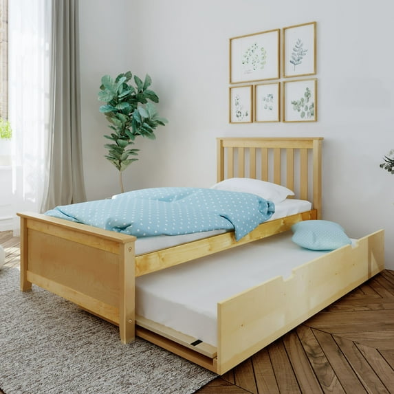 Max & Lily Twin Bed Frame with Trundle, Classic Solid Wood Platform Bed with Storage