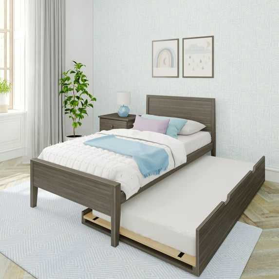 Max & Lily Twin Bed with Trundle, Classic Solid Wood Platform Bed with Panel Headboard